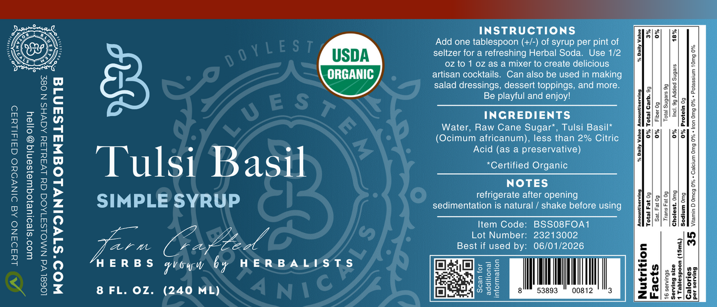Tulsi Basil Simple Syrup - Organic