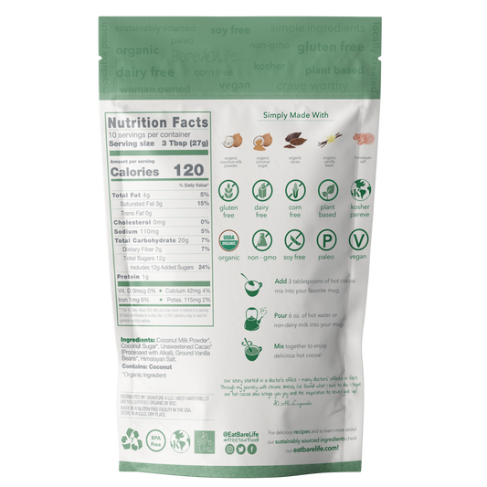 Instant Dairy Free Coconut Hot Cocoa Mix | 10 Serving Pouch | Gluten Free, Vegan and Organic