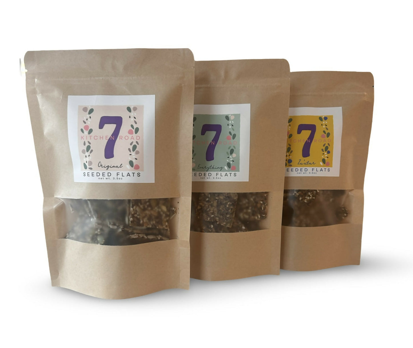 7 Kitchen Road Seeded Flats, Sampler 3-Pack (Original, Everything, and Za’atar) Crackers - 3 packs x 3.5 oz