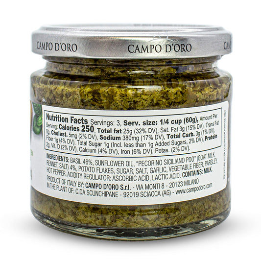 Campo D'Oro, Basil Pesto with Pecorino, 6.35 oz