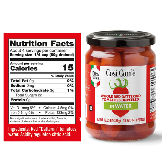 Così Com’è Datterino Red Tomatoes – Unpeeled in Water, 12.3 oz