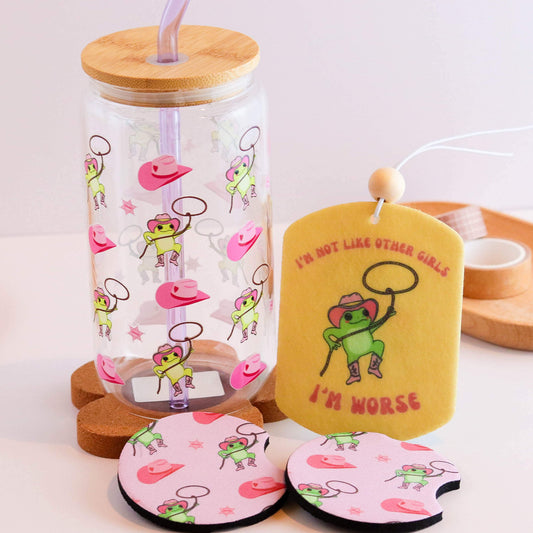 Cowgirl Frog Car Coaster (Set of 2)