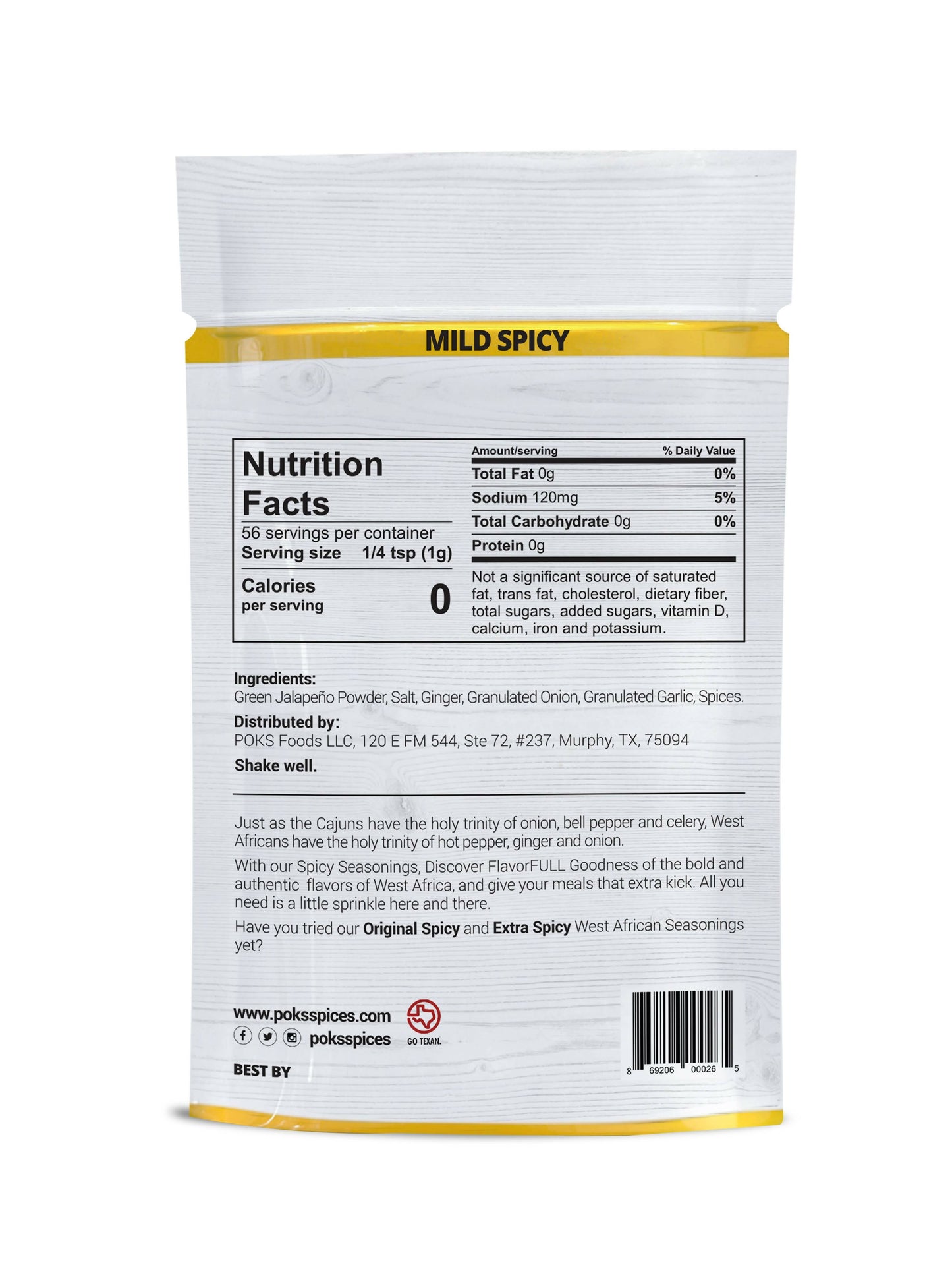 POKS Spices Mild Spicy Jalapeño-Based West African Seasoning - 25 x 2oz