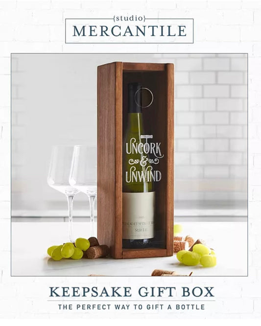 STUDIO MERCANTILE WINE KEEPSAKE BOX - ELEGANT GIFT & CORK DISPLAY