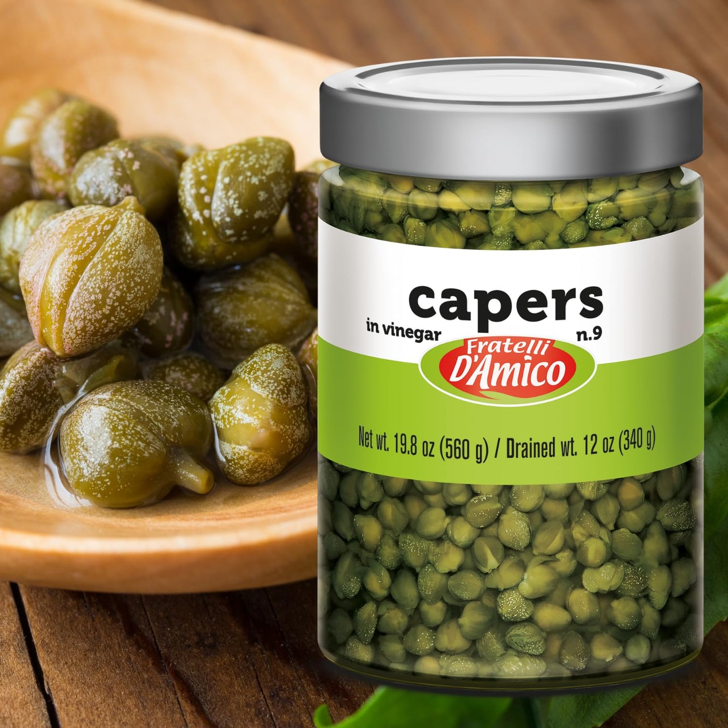 Fratelli D'Amico, Capers in Vinegar, Pickles no 9, 19.5oz, (580g)