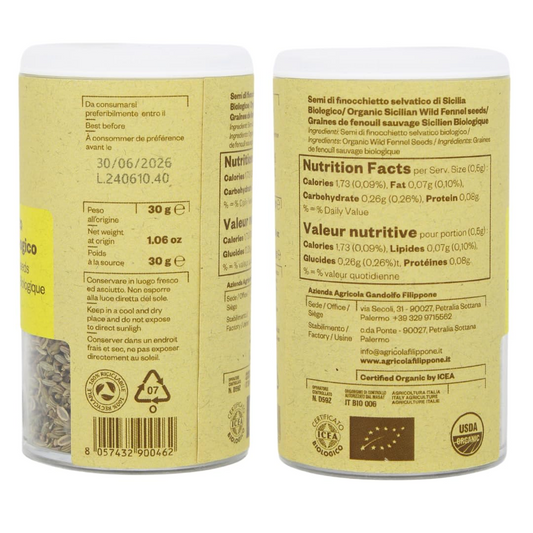 Filippone, Organic Sicilian Fennel Seed, Italian Wild Fennel Seeds, 1.06oz