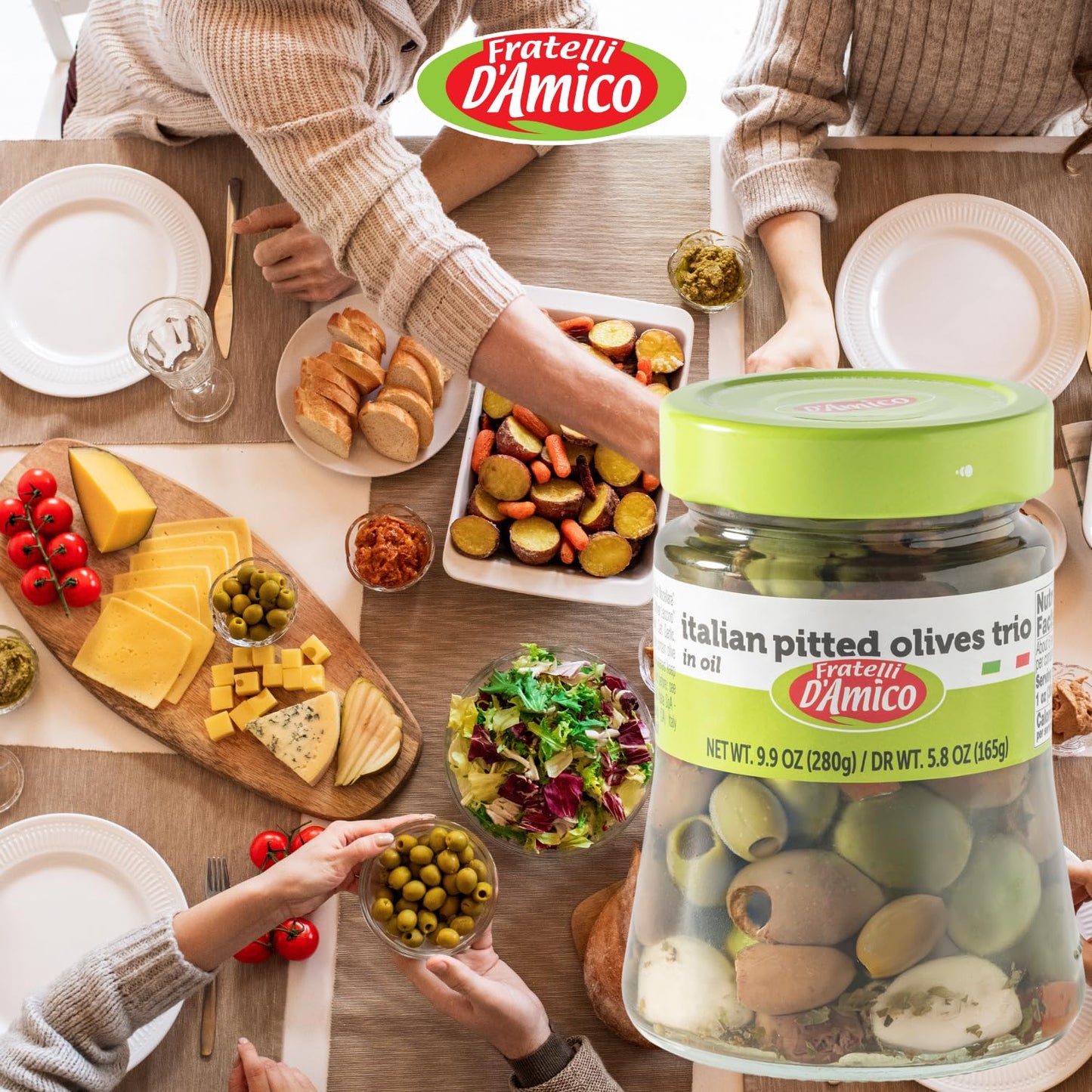 Early Black Friday! Fratelli D'Amico, Italian Olives Mix Pitted with garlic and red and yellow peppers, 9.9 oz (280g)