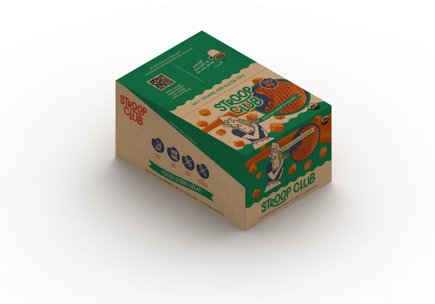 Stroop Club Gluten Free Traditional Caramel Organic Stroopwafels (NOT VEGAN Box - 12 packs x 2-pack case