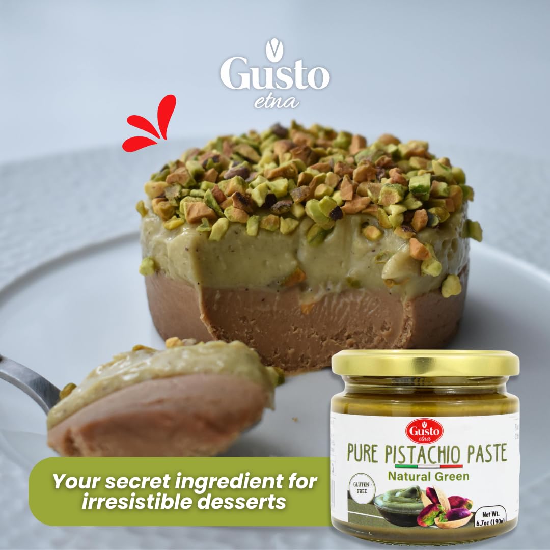 Gusto Etna Pure Pistachio Paste 6.07 oz (172g) Jar – 100% Pistachios, Unsweetened Italian Pistachio Butter, No Sugar, Product of Sicily