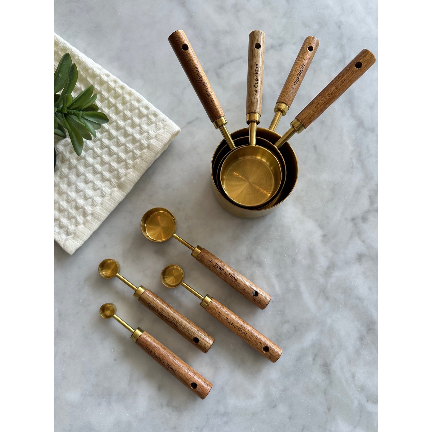 Montecito Acacia Wood & Gold Measuring Cups & Spoons Set