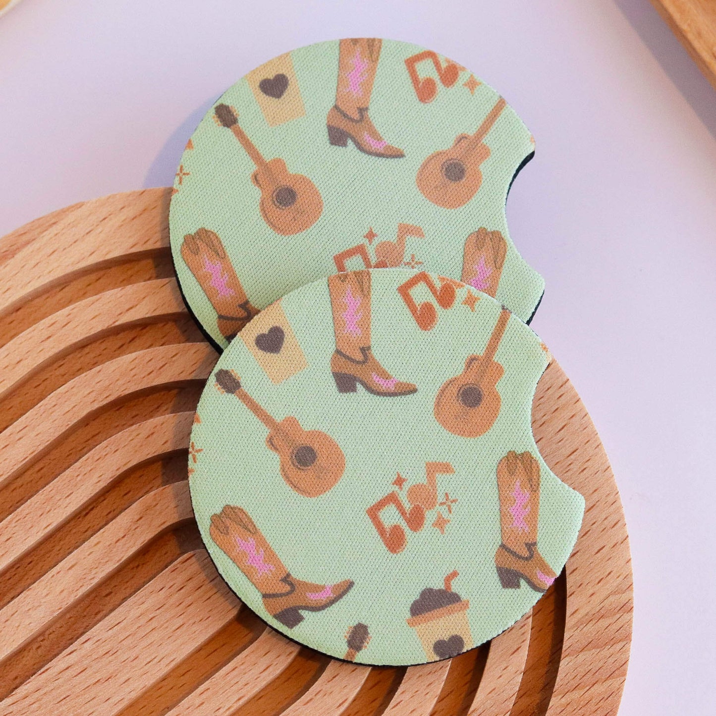 Iced Coffee and Country Music Car Coaster (Set of 2)