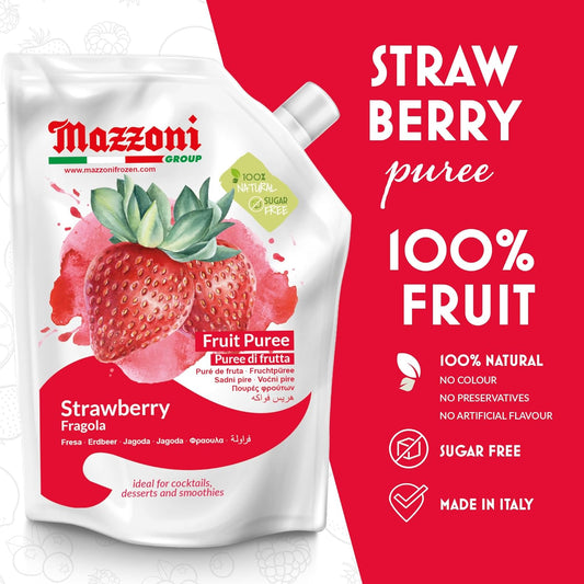 Mazzoni, Strawberry Puree, 100% Pure Strawberries, Just Fruit, No Sugar Added, pouch 2.2 lb