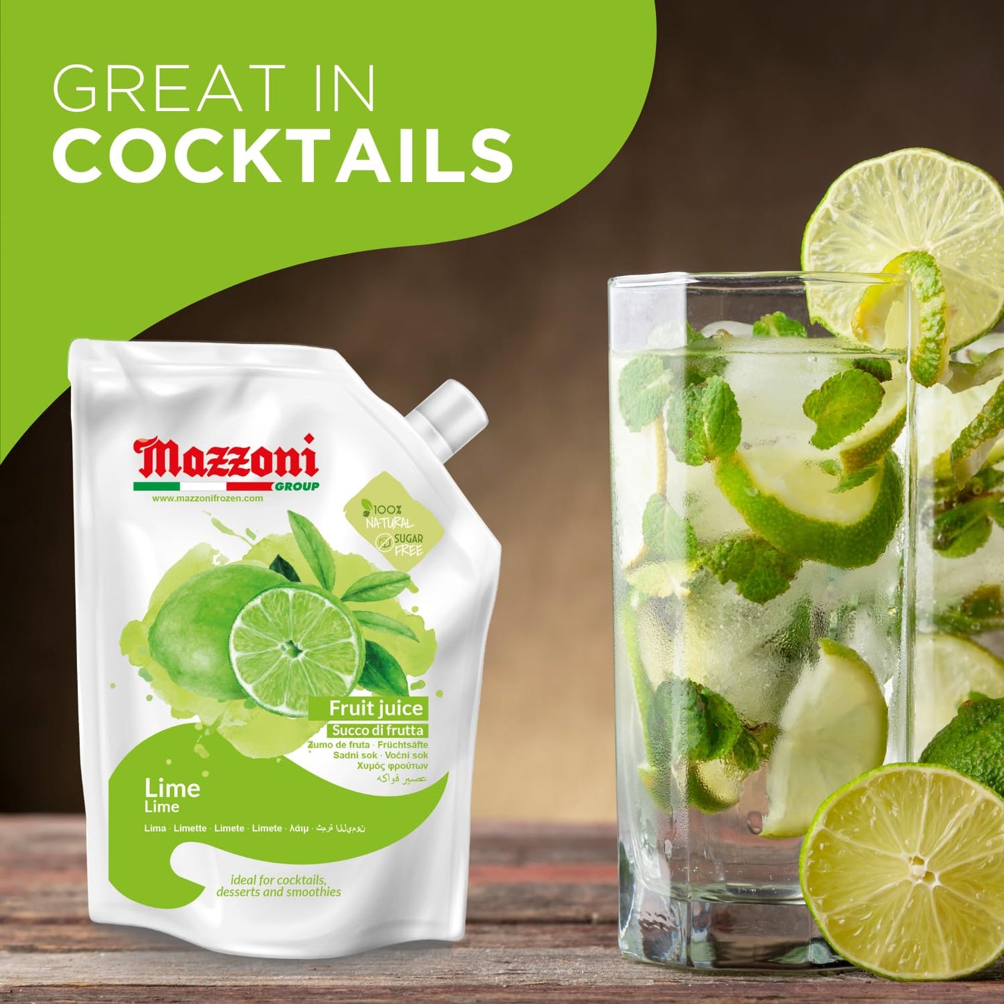 Mazzoni, Real Lime Juice, 100% Pure Lime, Just Juice, No Sugar Added, 2.2 lb