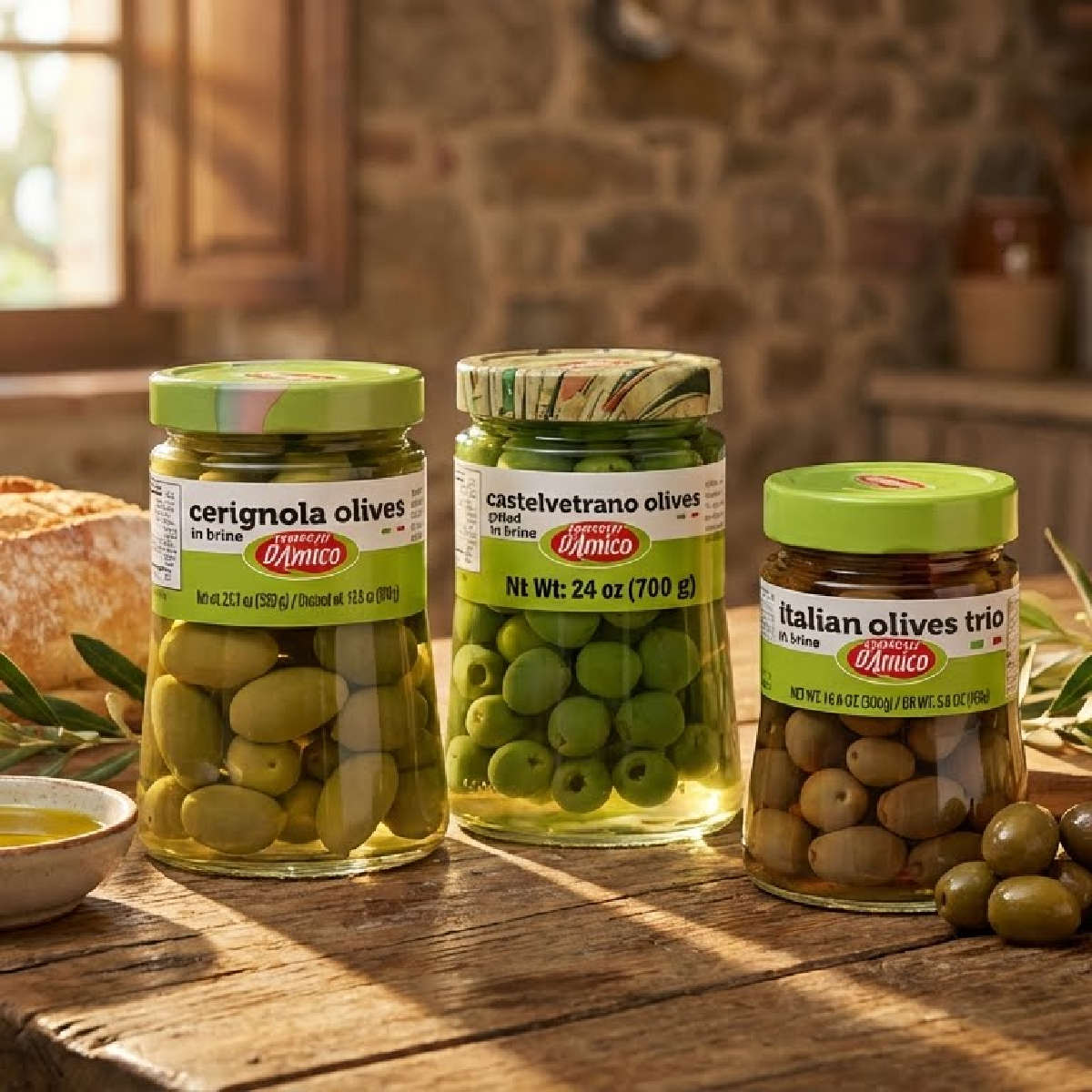 Fratelli D'Amico, Green Olives, Cerignola Olives In Brine, 730g (25.7 oz)