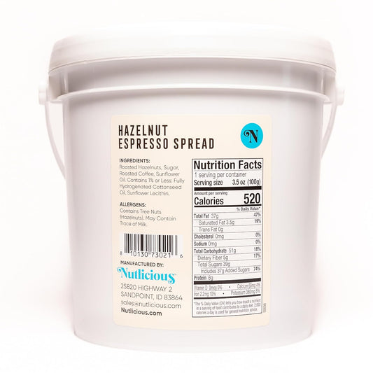 Nutlicious, Hazelnut Espresso Spread , Spreadable Espresso with A Hint of Roasted Hazelnuts, (9lb)