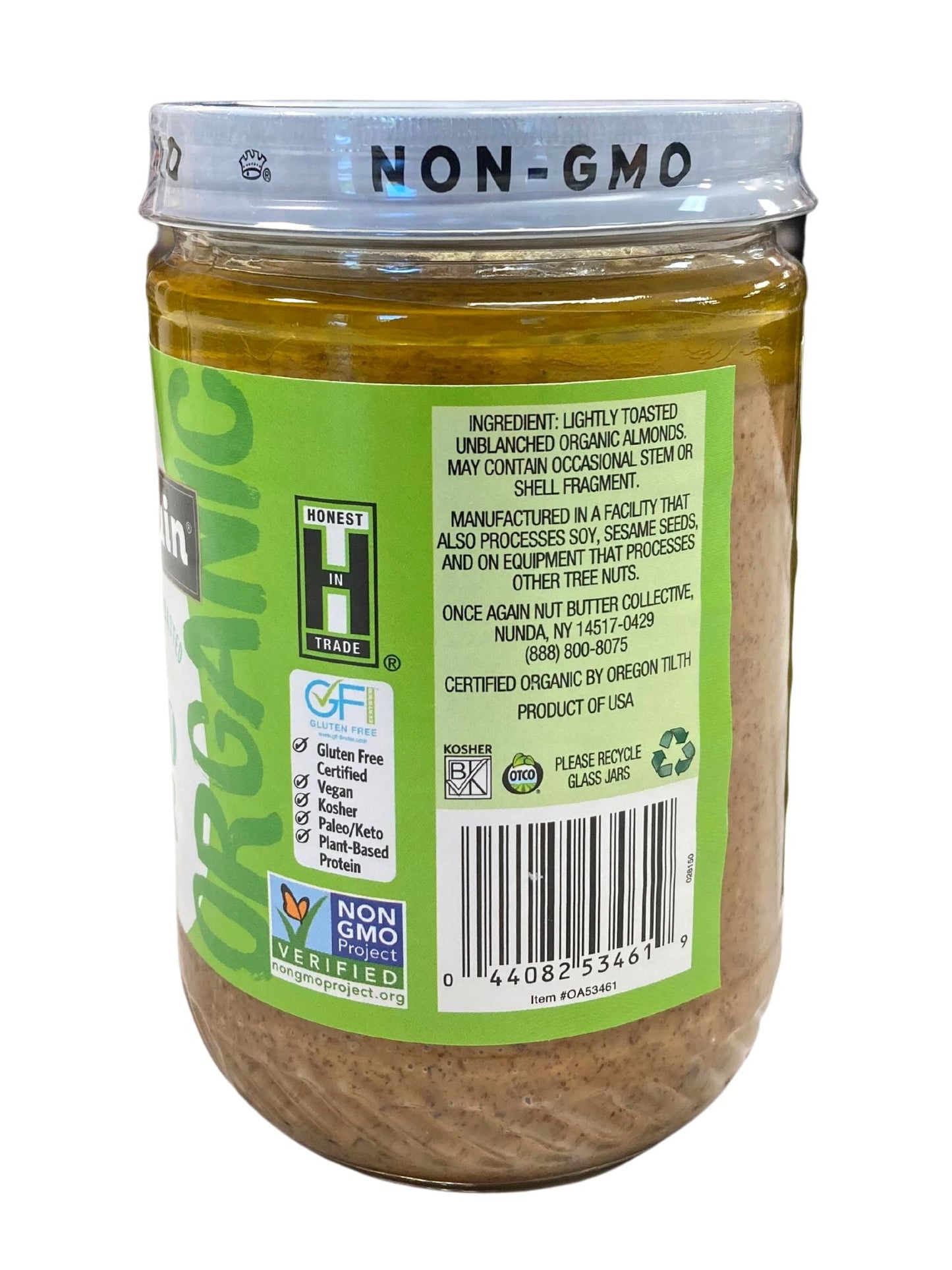 Almond Butter, Creamy, Organic, Lightly Toasted