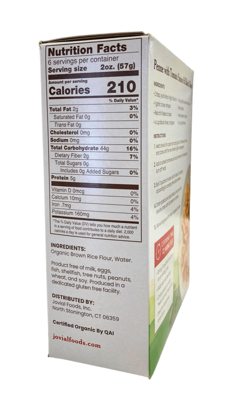 Penne, Brown Rice, Organic, Jovial, Gluten-Free