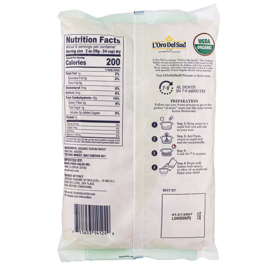 L'Oro Del Sud, Organic Cut Ziti Pasta 20 Pack x 1 lb