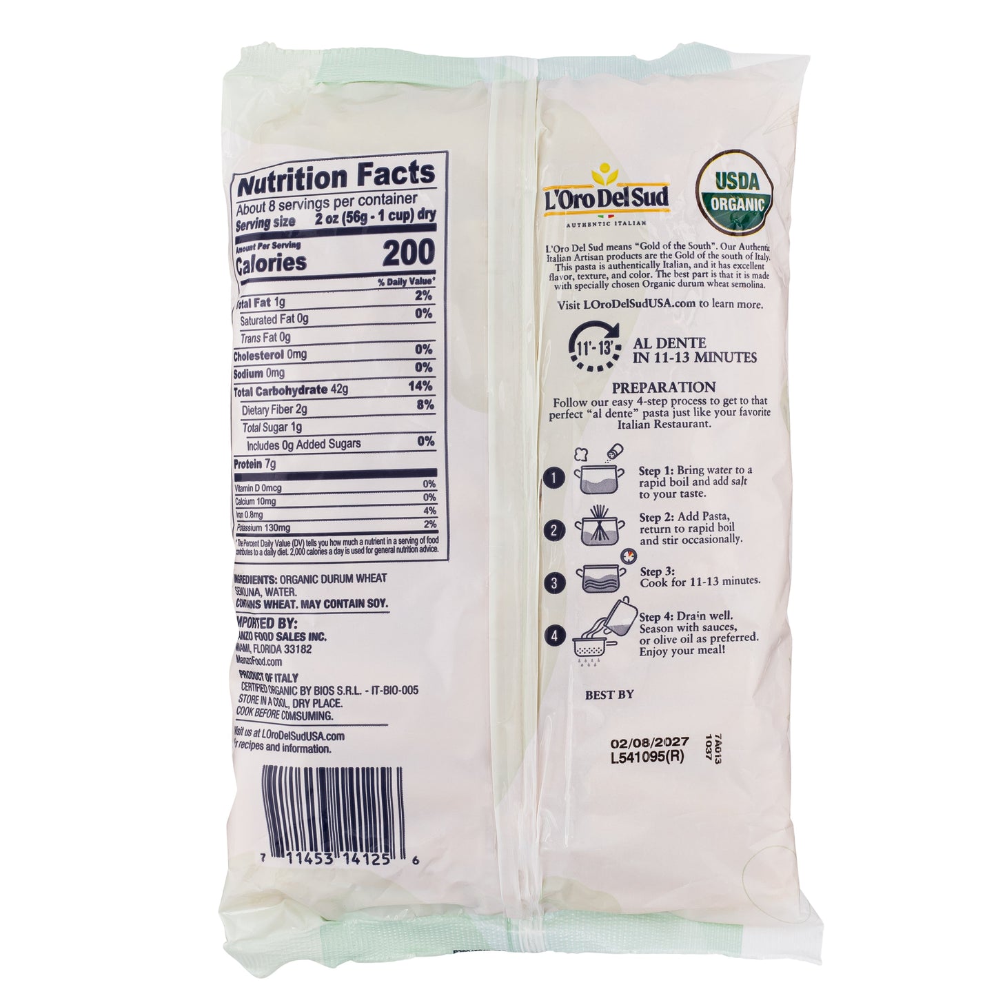 L'Oro Del Sud, Organic Rigatoni Pasta 20 Pack x 1 lb