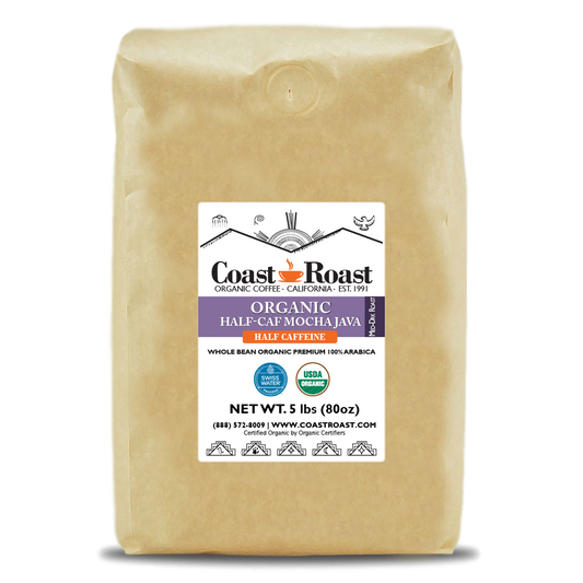 Organic Swiss Water Half-Caf Mocha Java Whole Bean Coffee