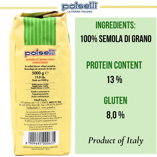 Polselli, Semola Flour, Semola Rimacinata, 11 lb ( 5 kg)