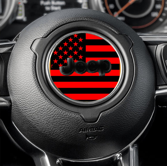 Steering wheel decal red and black flag decal