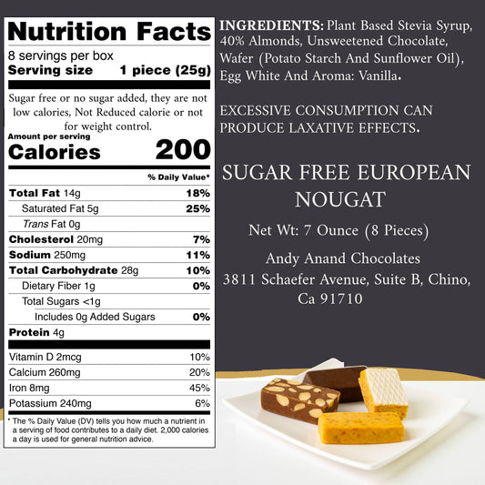 Andy Anand Sugar Free Nougat Assortment, Gluten Free - 4 Delicious Flavors of Soft Almond European Nougat with a Creamy Feel | Gluten Free, Creamy Texture - Gourmet Treat Made in Europe (8 Pcs 7 Oz)