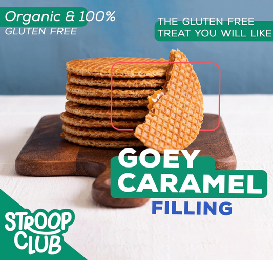 Stroop Club Gluten Free Traditional Caramel Organic Stroopwafels (NOT VEGAN Box - 12 packs x 2-pack case