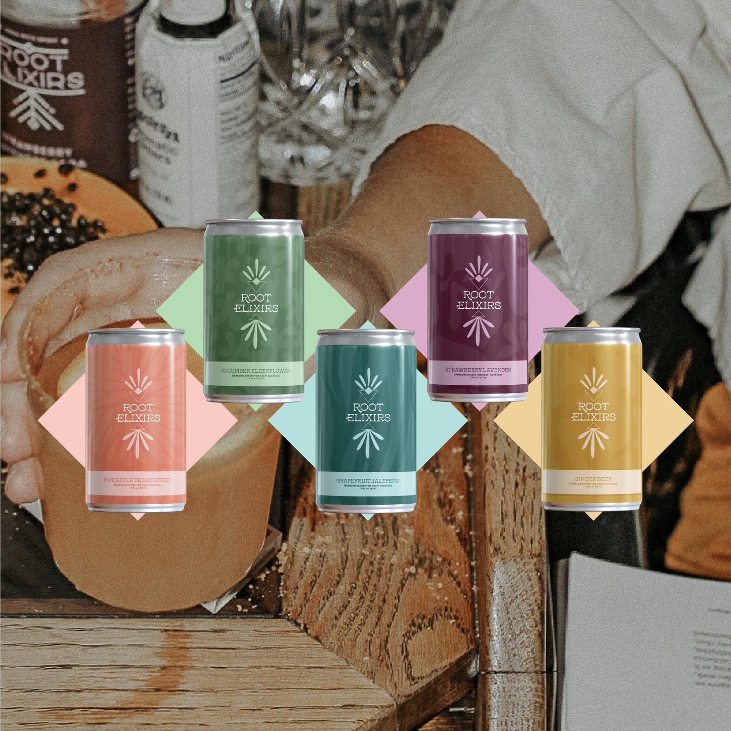 Root Elixirs Variety Pack | Root Elixirs Sparkling Premium Cocktail Mixers Cans - 24 Cans (7.5 oz)