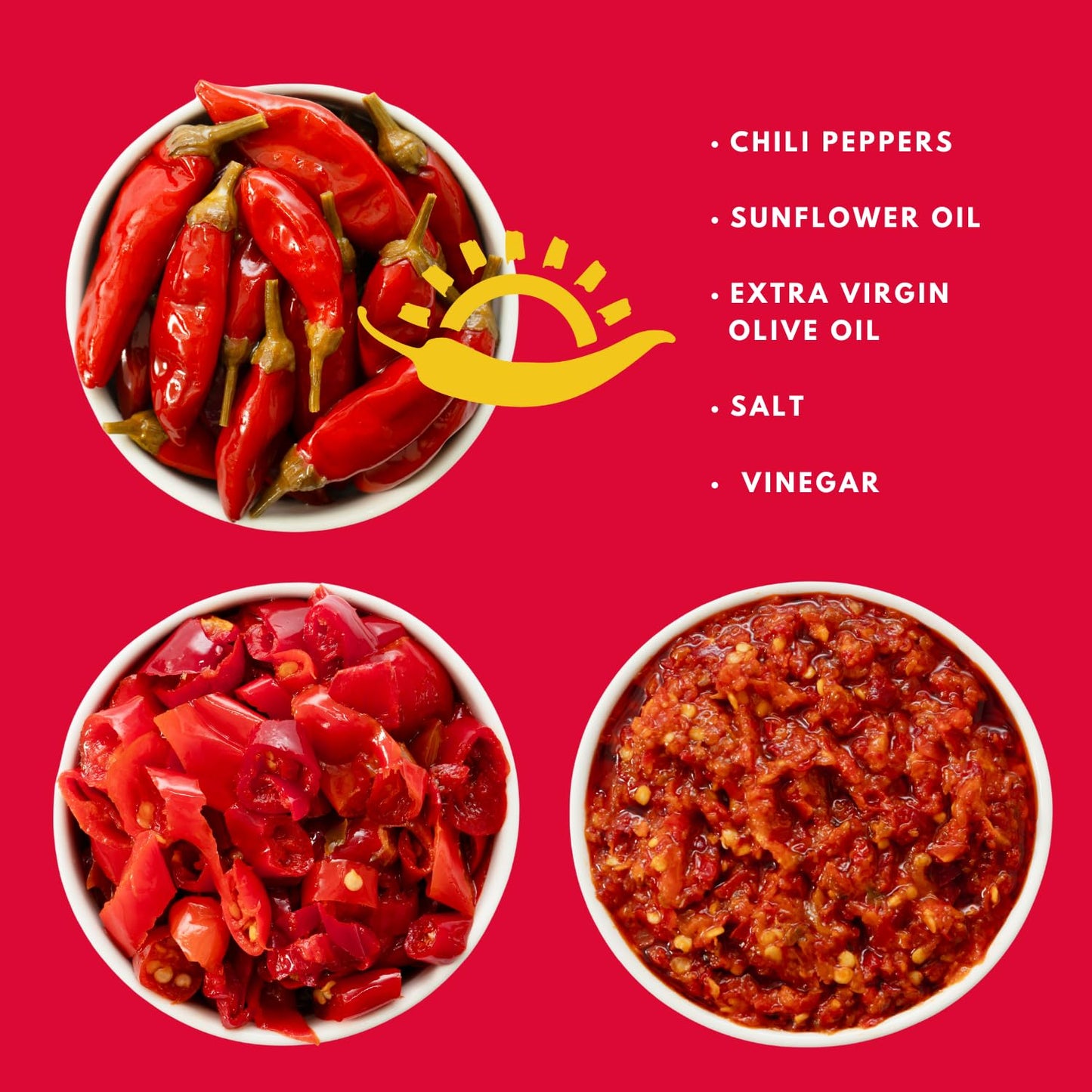 TuttoCalabria Calabrian Chili Pepper Gift Set – Hot Whole, Crushed and Sliced – 3 x 6.5 oz Jars