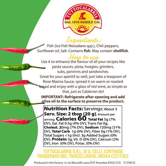 TuttoCalabria, Rosa Marina Sauce - little fish with Calabria chili pepper, 6.5oz (185g)