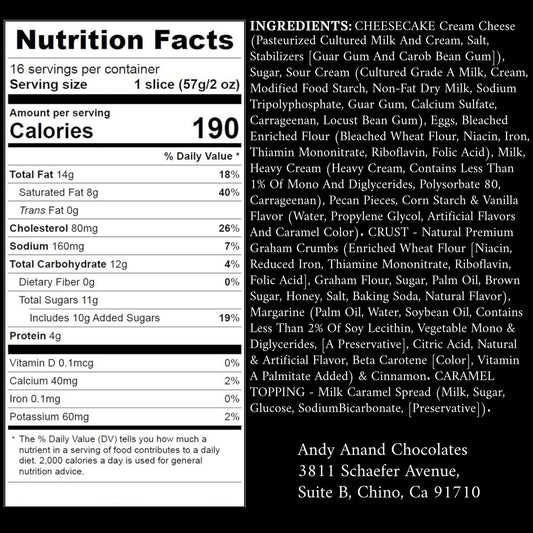 Andy Anand Turtle Cheesecake, 9-Inch, 2 lb – Caramel, Chocolate Chips & Nuts, California Cream Cheese, No Preservatives, Birthday Gift Box