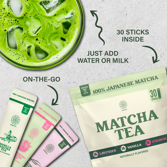 Matcha Combo Variety Pack – Lavender, Strawberry & Vanilla – Premium Shade-Grown Japanese Matcha, Sweetened with Organic Sugar, 30 Single Stick Packs