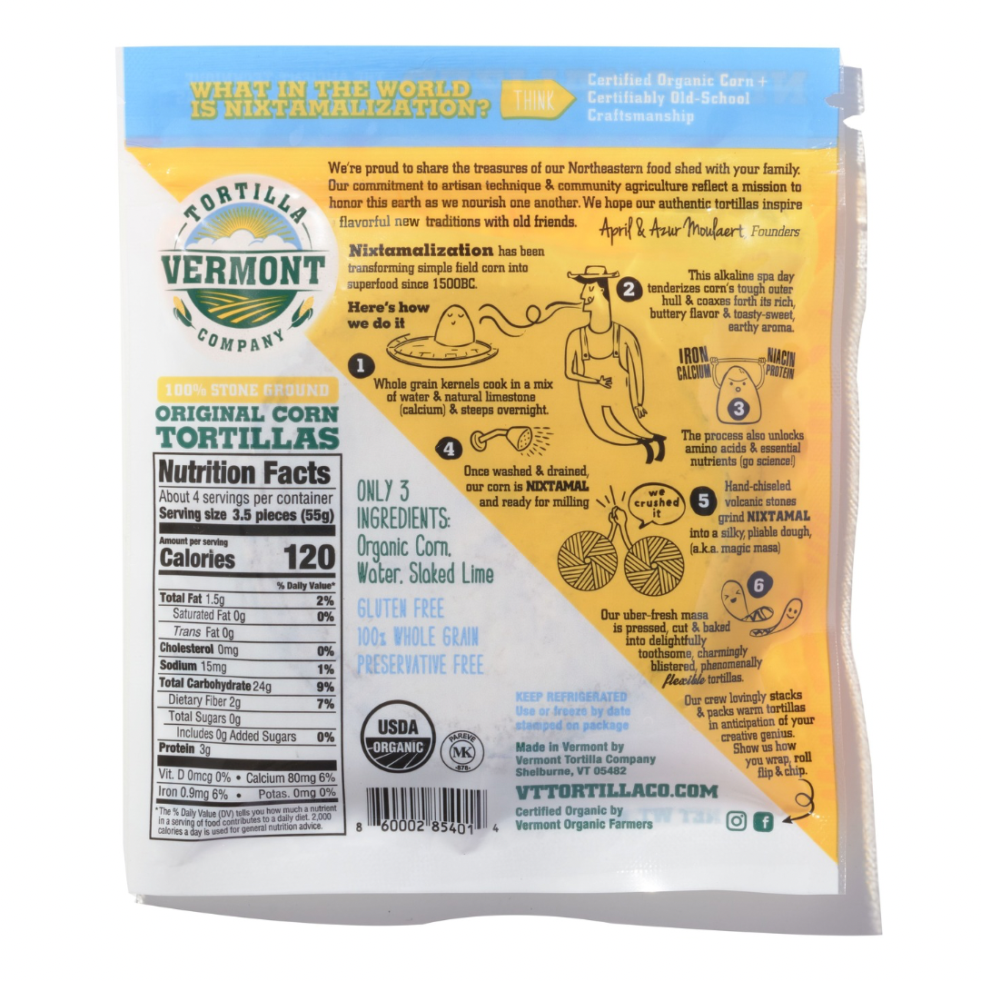 Vermont Tortilla Company 6" Organic Heirloom Corn Tortillas - 8 bags x 10 tortillas