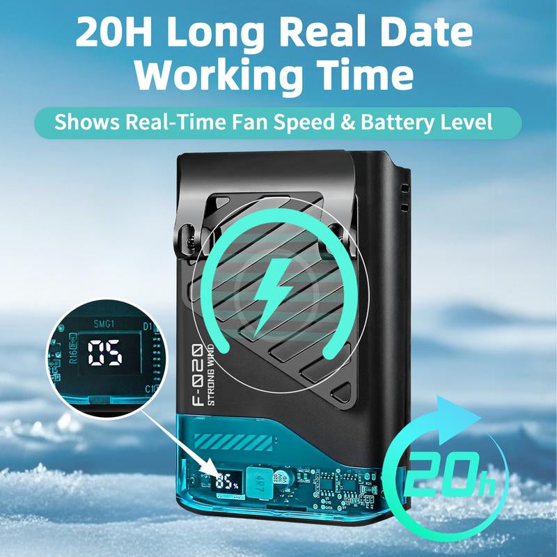 2025 AI Portable Waist Fan Rechargeable with LED Display & 40H Runtime 5 Speed 10000RPM Cooling Personal Clip Fan 33Ft/S Wind Speed Neck Fan for Outdoor Work Camping Farm Jobsite Multi-Use Thin Light Strotig