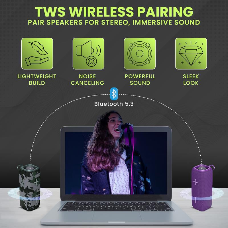 Halo Portable Wireless Bluetooth Speaker by Fuzix – Compact High-Quality Sound, Long Battery Life, TWS Stereo, Micro SD, USB, AUX Audio