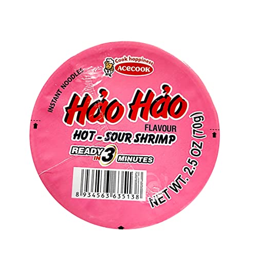 ACECOOK Hao Hao Instant Noodles Cups - Hot & Sour Shrimp Flavor 12 Cups X 2.29 OZ