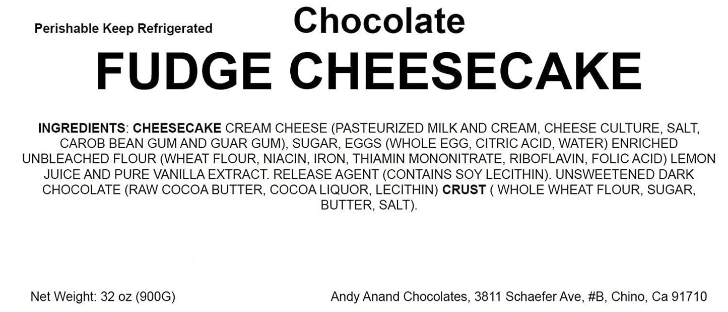 Andy Anand Chocolate Fudge Cheesecake, 9-Inch, 2 lb – Freshly Baked, Real California Cream Cheese, No Preservatives, Birthday & Holiday Gift