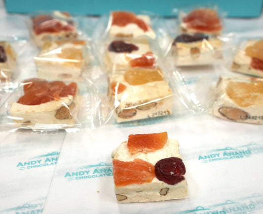 Andy Anand Roasted Almond Fruit Nougat - Soft Exotic Fruit Nougat Brittle, 22 bite-sized, Traditional European Turron - A Delicious and Traditional Treat – 7 Oz
