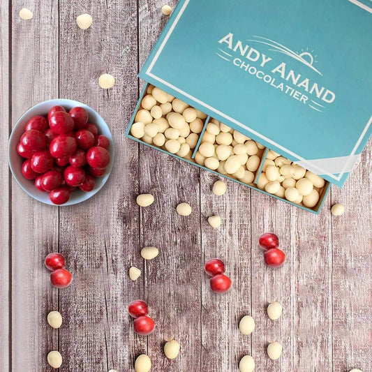 Andy Anand White Chocolate Cranberry - White Chocolate covered California Cranberries 1 lbs, Decadent Chocolates