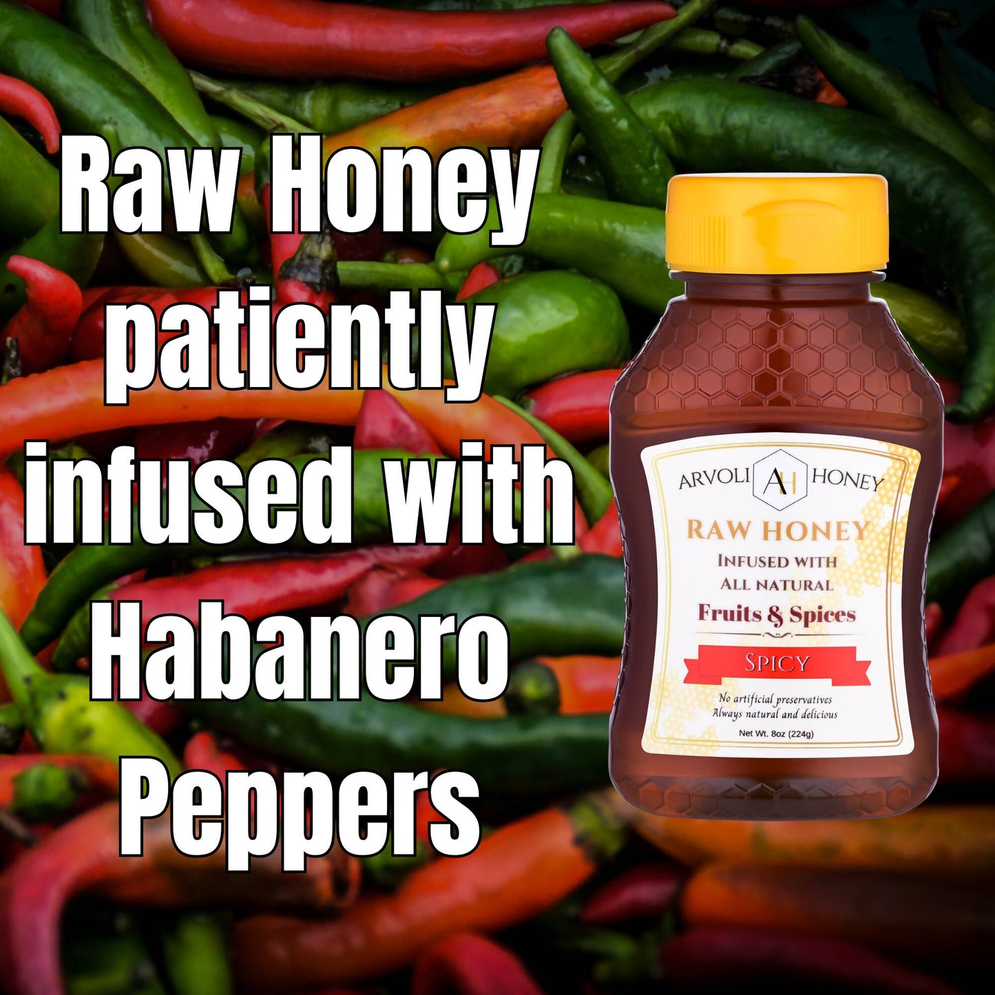 Arvoli Honey Hot Honey Bottles - 12 bottles x 8 oz