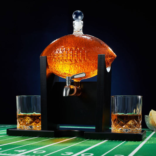 Football Decanter Set with 2 Whiskey & Wine Glasses | 1400mL