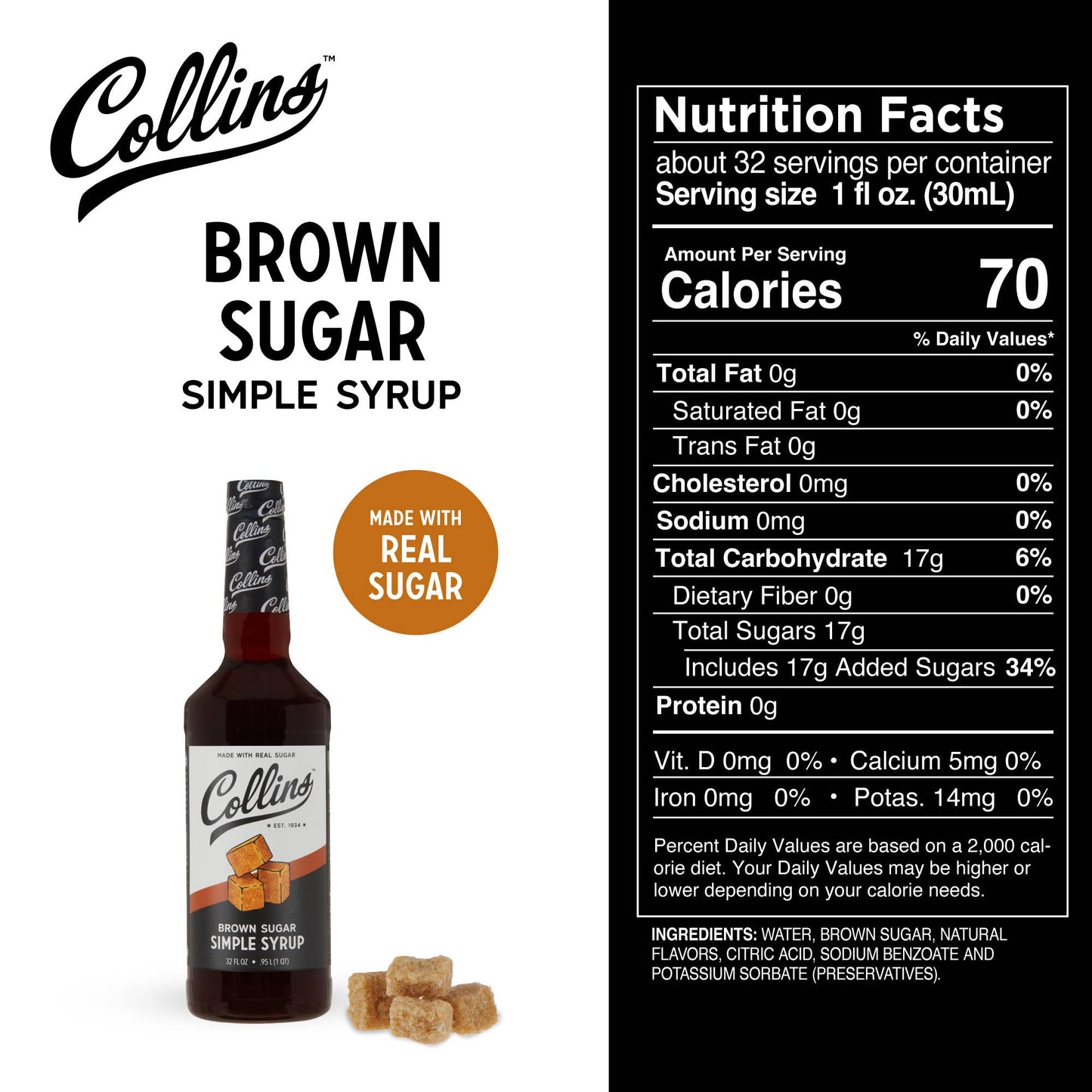 Real Brown Sugar Cocktail Simple Syrup 32 oz