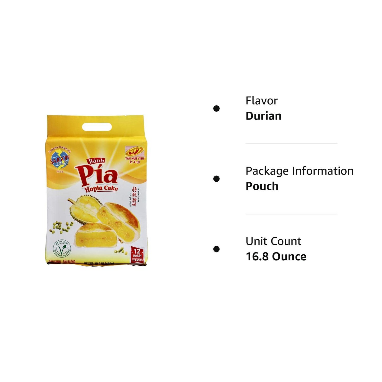 Banh Pia Hopia Cakes, 12 Count, Mungbean - Durian Flavor, 16.8 Ounce