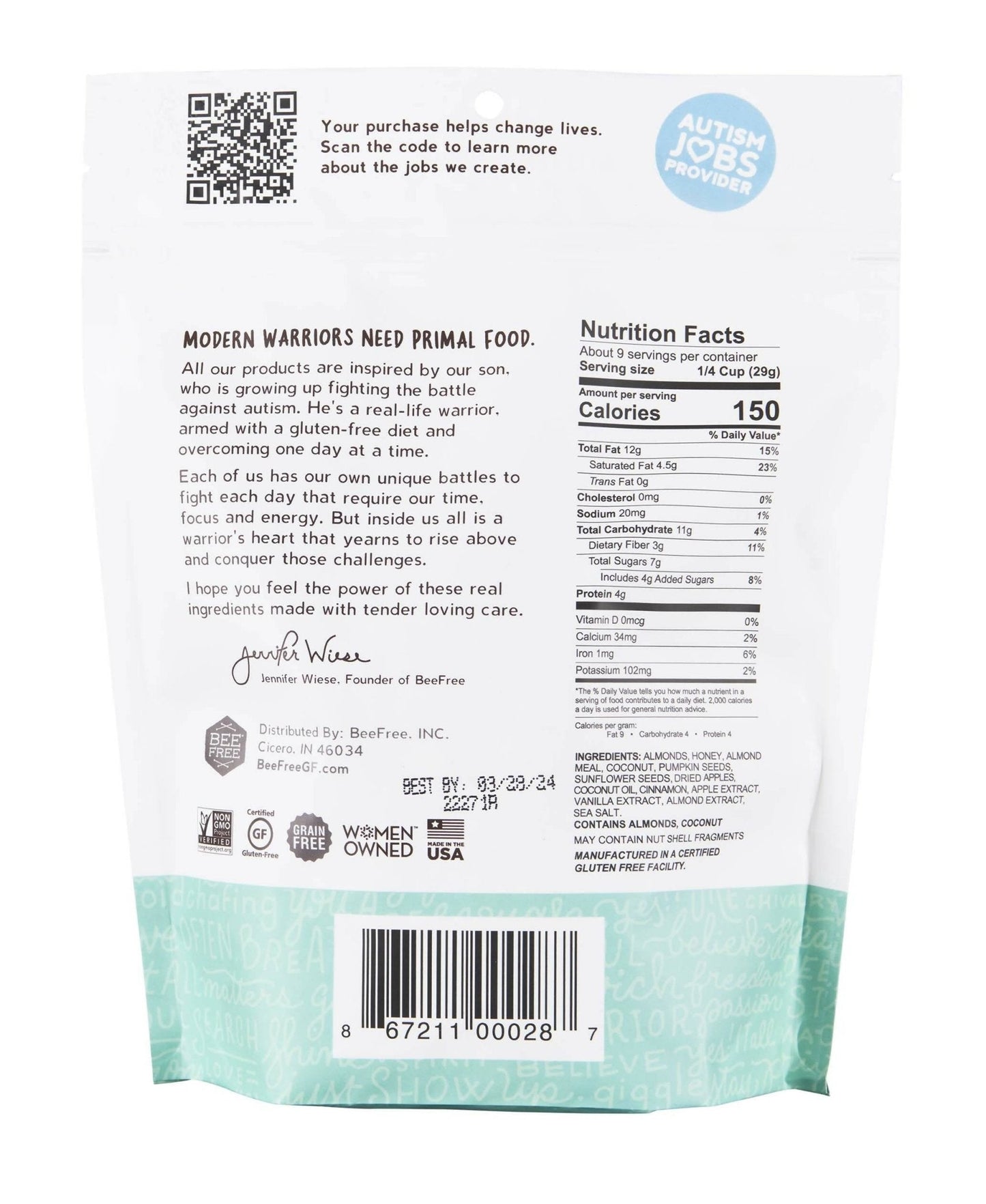 Bee Free Warrior Mix: Mae's Apple Pie Granola, Gluten Free, Grain Free - 12 Bags x 9oz