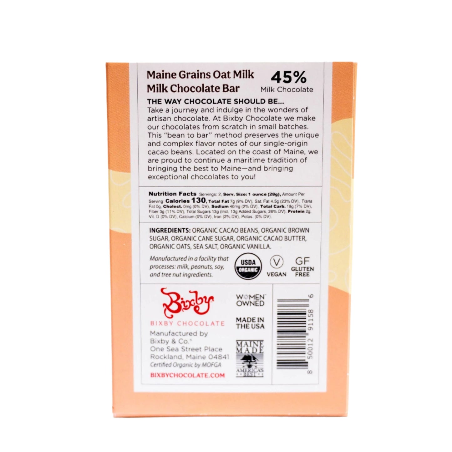 Organic Maine Grains Oat Milk Chocolate Bar (Vegan)