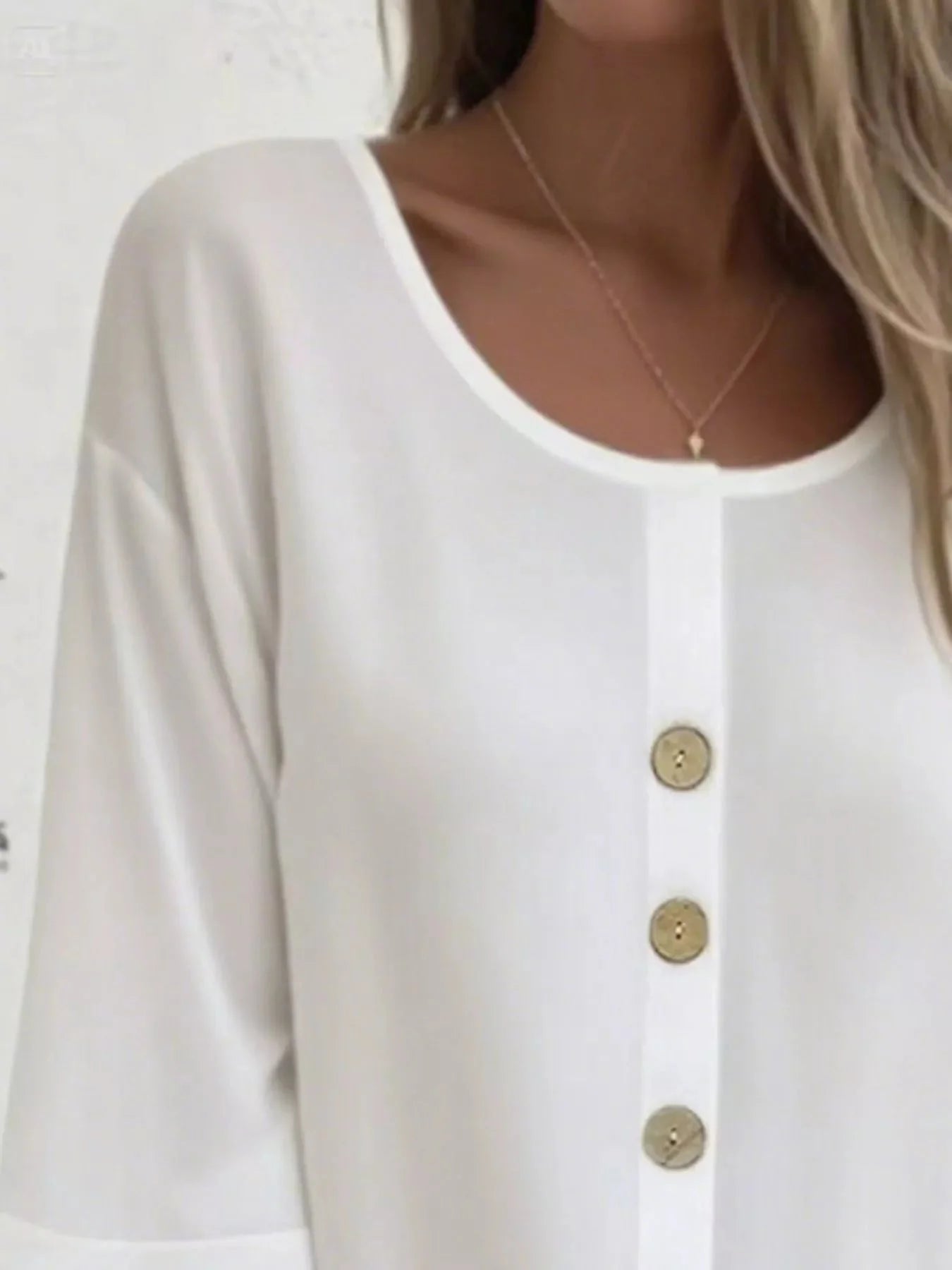 Button-Front 3/4 Sleeve Plus Size Casual Top