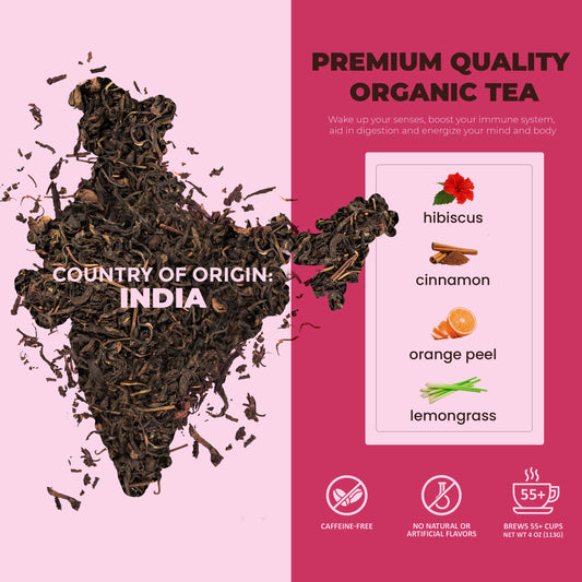 Cinnamon Hibiscus Loose Tea, Heart Health & Antioxidant Rich - /w Hibiscus & Cinnamon - Herbal & Caffeine Free - Organic & Kosher