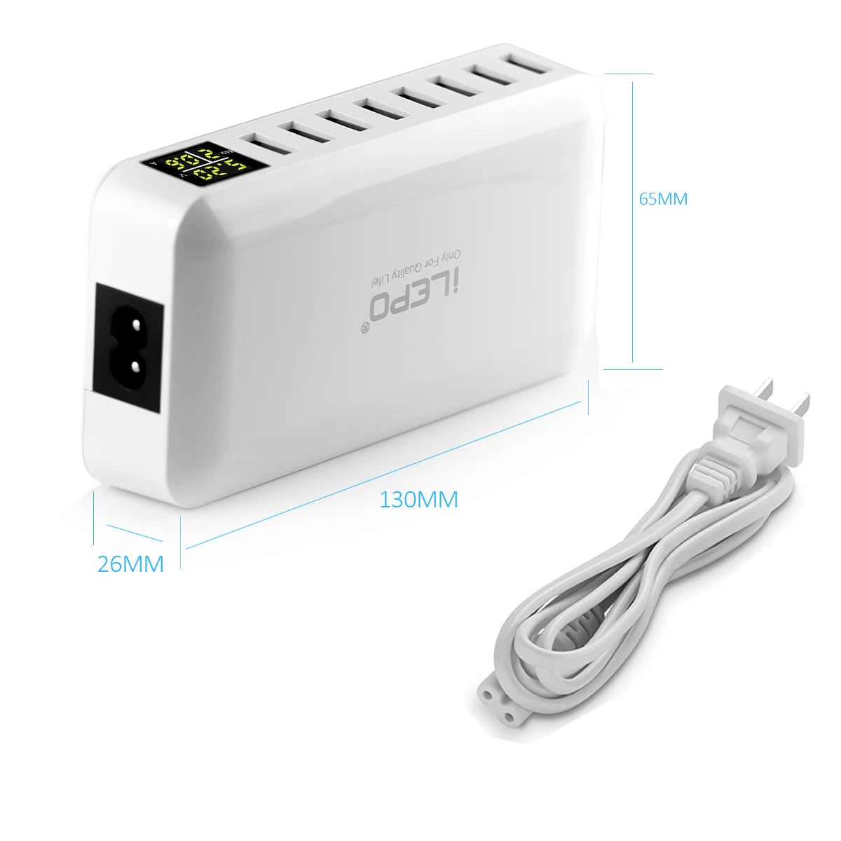 60W 8 Port USB Fast Charger QC3.0 HUB Smart Quick Charge with LED Display Multi USB Charging Station Mobile Phone Desktop Home