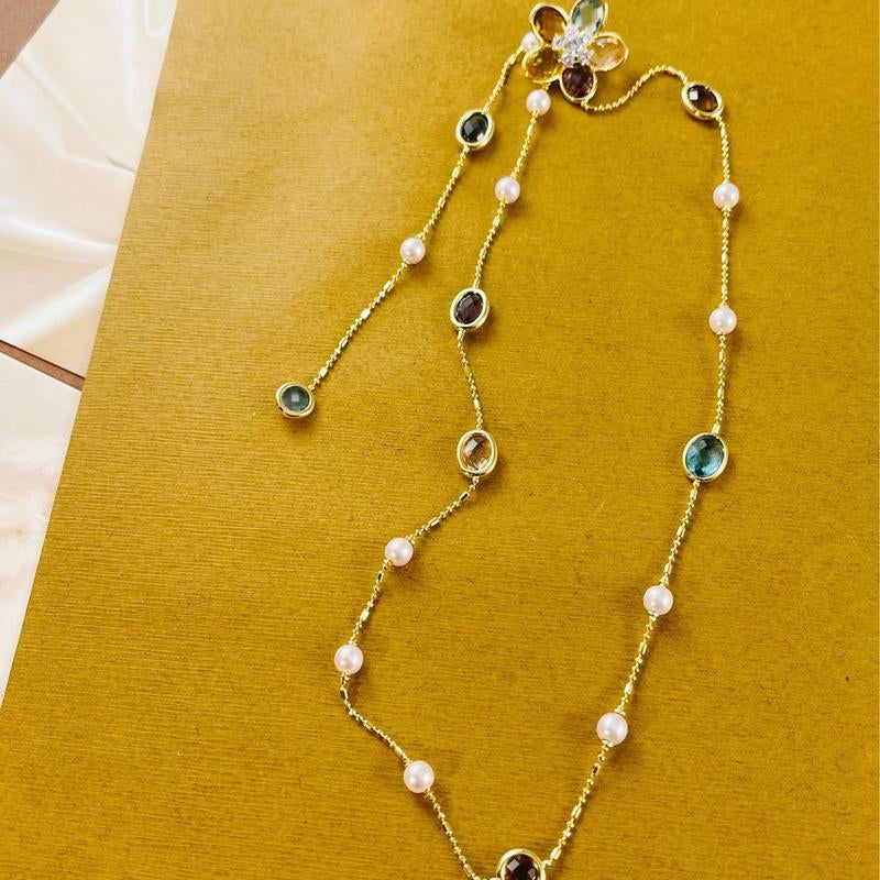 Swyii Elegant Floral Adjustable Pendant Multi Station Necklace for Women for Party, Flower Pendant, Trendy All-Match Luxury Jewelry for Gift, Mother’S Day